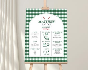Golf First Birthday Milestone Sign: "Mastered My First Year" - Printable Canva Template
