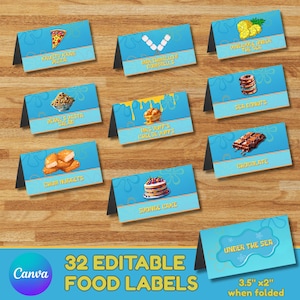 Under the Sea Food Labels Set, Food Tent Labels,  Spongebob Printable Food Labels, Spongebob Birthday Party Decor, Instant Download, Cartoon