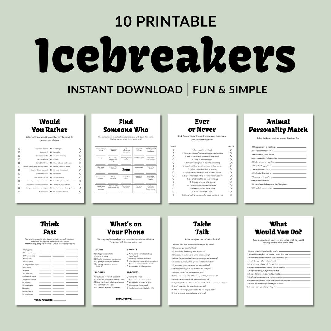 Icebreaker Games Printable | Conversation Starters & Icebreaker Bingo