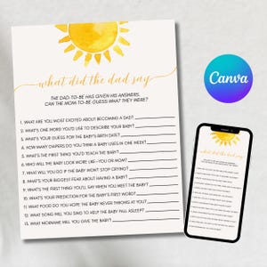 What Did the Dad Say Game Template, What Did Daddy Say, Baby Shower Trivia Game,Baby Shower Games Printable, Instant Download,Canva Editable