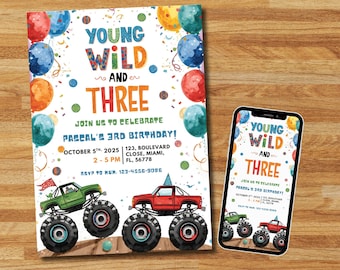 Monster Truck 3rd Birthday Invitation | Editable Canva Template (Digital Download)