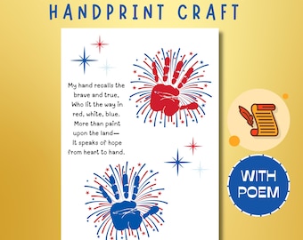 Handafdruk 4 juli: patriottisch gedicht, babyherinnering (downloadbare pdf-afdrukken)