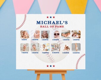 野球1歳の誕生日フォトボード：新人王マイルストーンサイン（デジタルダウンロード）