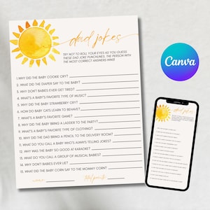 Dad Jokes Baby Shower Game, Baby Shower Games Printable, Dad Quiz, Dad Jokes Trivia, Dad Shower Games, Editable Template, Party Game Cards