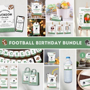 Football First Birthday Party Bundle, First Year Down Birthday Bundle, Editable Rookie Year Birthday Set, Football Birthday Invitation