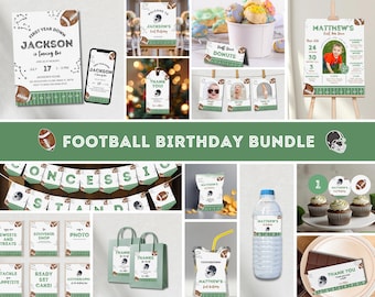 Football First Birthday Party Bundle, First Year Down, Editable Rookie Year Birthday Set