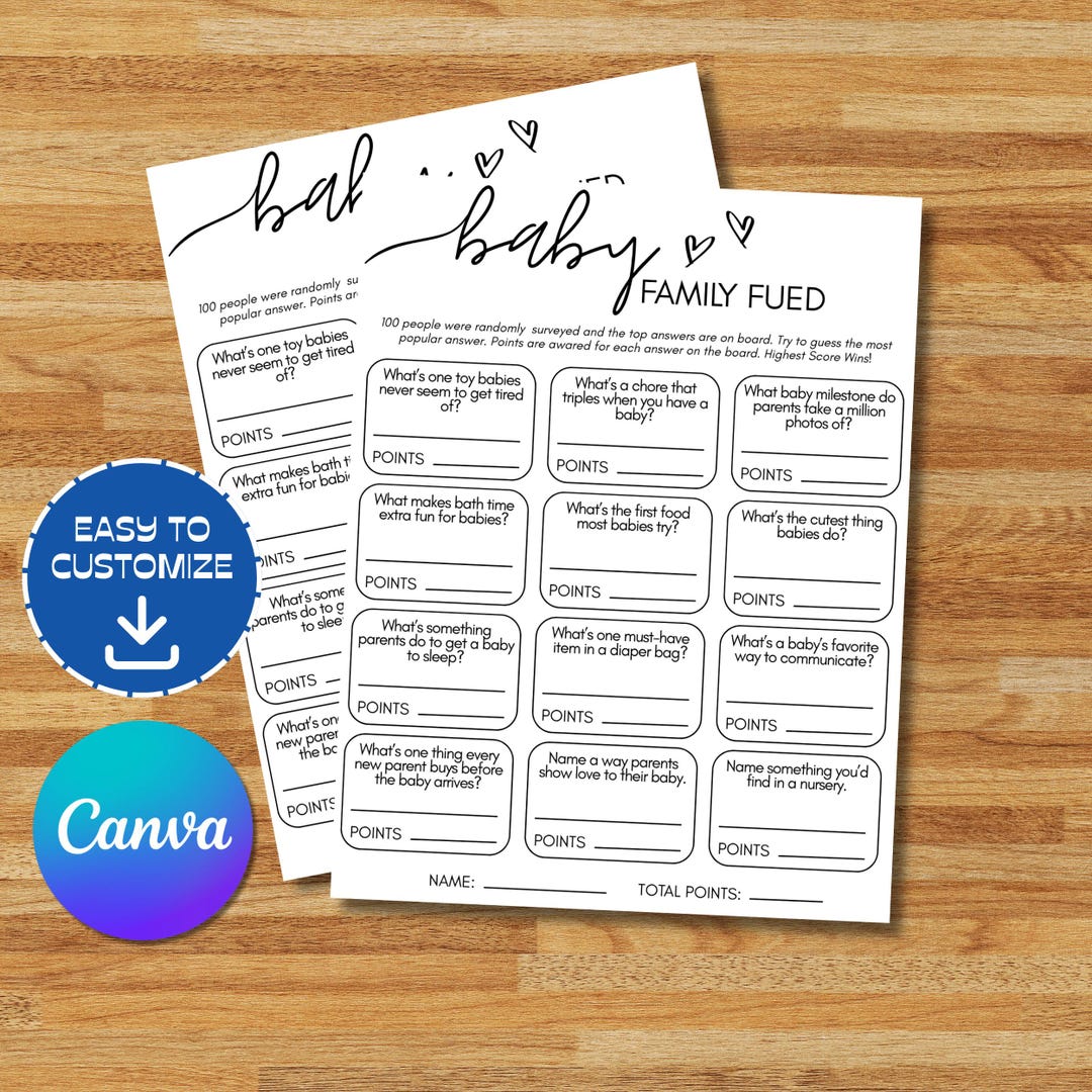 Baby Shower Game Family Feud, Printable Baby Shower Trivia Games, Fun ...