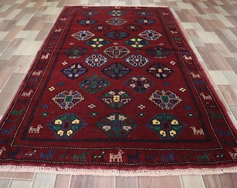 Soft wool 4&#39;8x2.11 feet Area Rug Art deco Rug Afghan Handmade Wool Area Rug Tribal Vintage Baluch Kids Room Rug Bedroom Handmade Vintage Rug