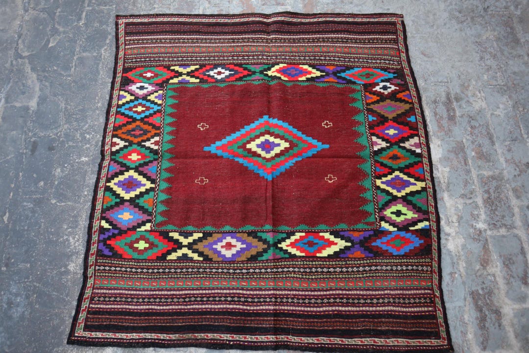 Vintage 5x4 Feet Flat Weave Rug Afghan Kilim Rug Handmade Wool Rug ...