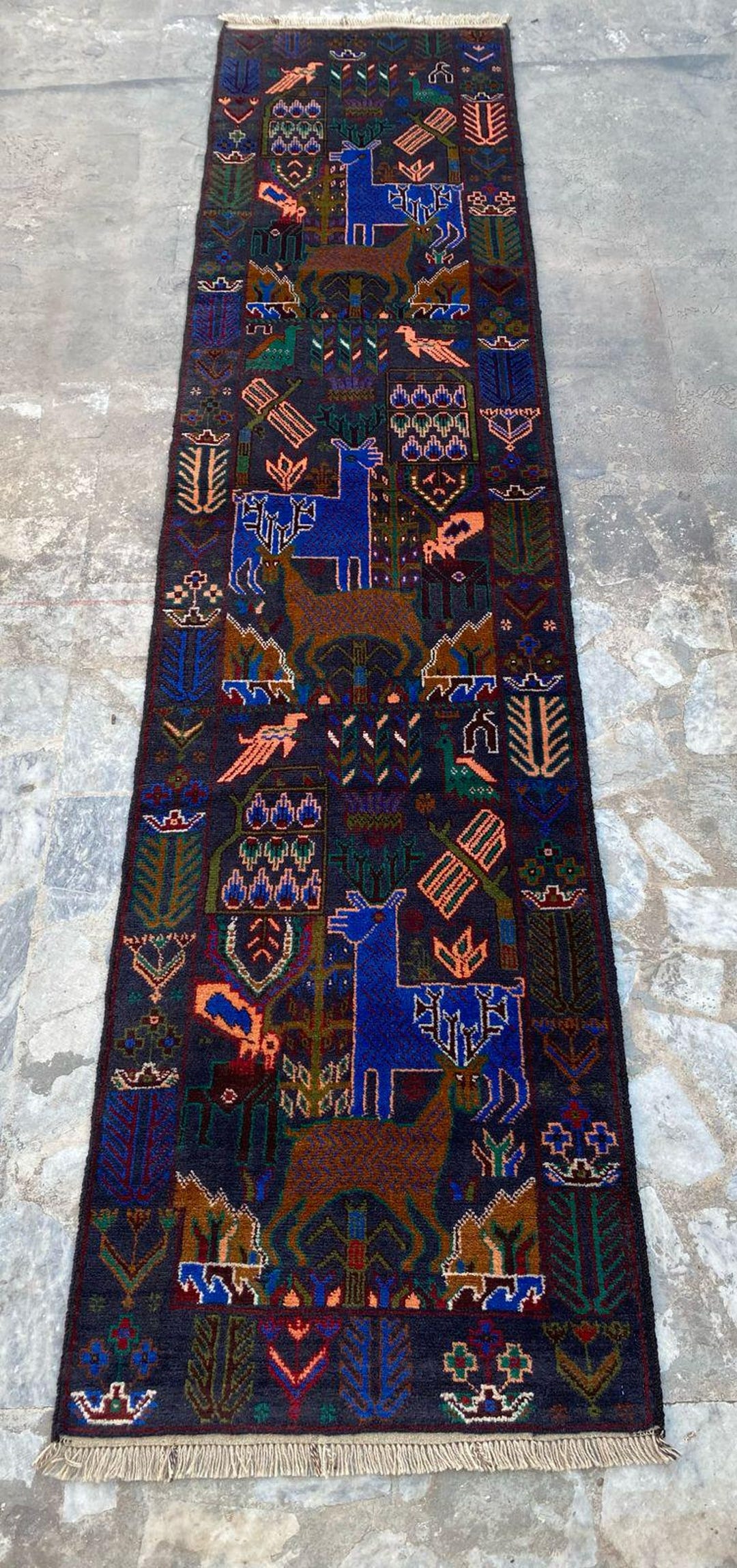 9.6x2.3 Feet Stairs Runner Afghan Tribal Design Vintage Handmade ...