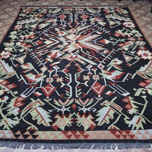 6&#39;10x9&#39;6 ft Turkish Design Oriental Kilim Rug,Handspun Wool Rug-Afghan Tribal Modern Kilim Rug,Turkmen Unique Rug-Bedroom Carpet Traditional