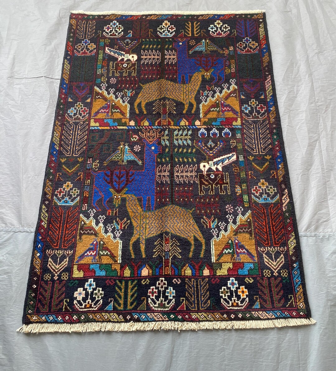 4.10x3.4 Feet Art Work Pictorial Afghan Rug Handmade Turkish Wall ...