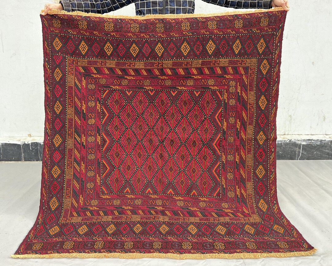 5.4x4.11 Feet Mixed Pile Rug Handmade Afghan Kilim Rug: Turkmen Style ...