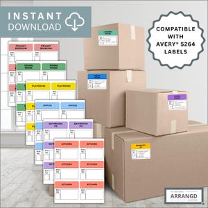 Printable Moving Box Labels – Room Stickers, Color and B&W (Digital Download)