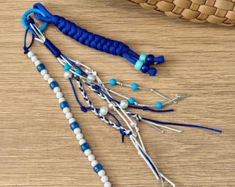 Handmade Paracord Keychain – Blue Beaded Bag Charm, Boho Key Fob, Unique Backpack + Purse Accessory – Echo Park