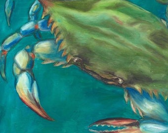 12" x 12" Limited Edition Blue Crab Print of Original Oil Painting by Julie Jones - Signed and Numbered with certificate of authenticity