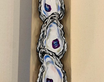 Triple Oysters Vertical Painting Original Art Three Oysters in a Row
