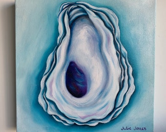 Oyster Oil Painting on Gallery Wrapped Canvas 12"x 12” Small OYster Art Oyster Art Gifts Oyster Painting Original Art one of a kind