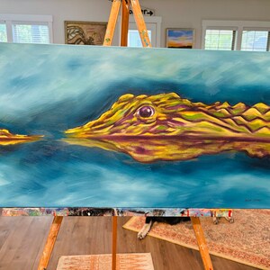 Original Art - Alligator Oil Painting Alligator Art Coastal Art One of a Kind Oil Painting - See you later Alligator
