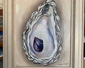 Original Framed 8” x 10” Oyster Acrylic Painting on canvas - 10” x 12”with frame ... bring the beach home! Free Shipping! NOT A PRINT!