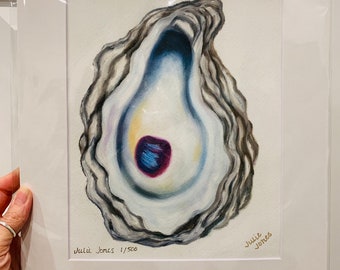 OysterArt Print Limited Edition signed numbered matted PRINT of original oil painting 8x10 fits 11x14 frame The World is Your Oyster