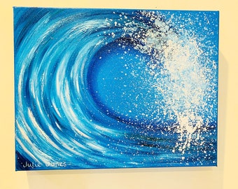 Original Ocean Wave Oil Painting on Gallery Wrapped Canvas 11” x 14” by Julie Jones - free shipping! NOT A PRINT!