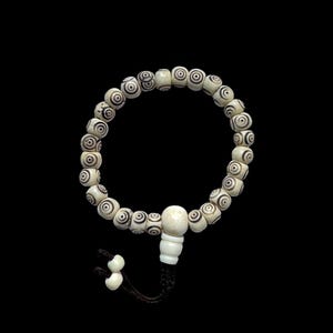 Hand Craved, White Yak Bone Wrist Mala, Buddhist Wrist Mala, Yak Bone beads, 8MM 27 Bead Wrist Mala, Stretchable & Adjustable, Made in Nepal