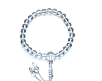 High Quality Crystal Wrist Mala, Buddhist Wrist Mala, Prostration Mala, Crystal Clear Quartz Beads, 6 MM 27 Beads Wrist Mala, Made In Nepal