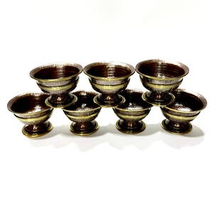Hand Made, Copper Offering Bowls Set, Copper Oxidize And Gold Engraving , Buddhist Offering Bowls Set, Water Offering Bowl, Made in Nepal