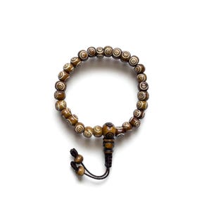 Hand Craved, Brown Yak Bone Wrist Mala, Buddhist Wrist Mala, Yak Bone beads, 8MM 27 Bead Wrist Mala, Stretchable & Adjustable, Made in Nepal