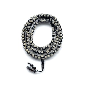 Hand Carved, Black Yak Bone Mala, Tibetan Buddhist Prayer Mala, Carved Yak Bone beads, 8MM 108 Beads Mala, Adjustable knot, Made in Nepal