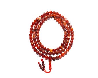 Red Agate Stone Mala, Tibetan Buddhist Prayer Mala, Natural Red Agate, Tbetan Agate Stone Mala, 6MM 8MM 108Beads, Adjustable Knot