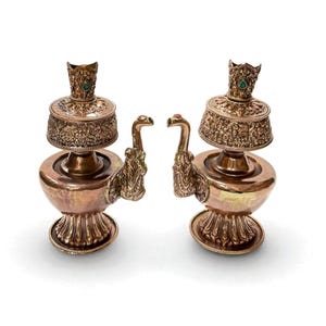 Copper Bhumpa Set, Buddhist Bhumpa Set, Sacred Vessel of blessings, Tibetan Ritual Vase, 8 Auspicious Symbols Carved, 6 Inches,Made in Nepal