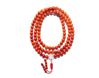 High Quality Red Coral Mala, Tibetan Buddhist Prayer Mala, Tibetan Coral, Real Coral Mala, 7.5MM 108 Bead Adjustable Knot,Made In Nepal