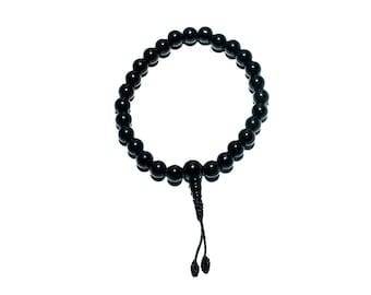 Stretchable Black Onyx Wrist Mala, Buddhist Wrist Mala, Prostration Mala, Black Onyx, 8MM 21 & 27 Beads Malas, Fix Knot, Hand Made In Nepal