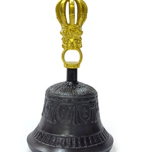 Hand Made, Black Bell, 9 Prong Bell & Dorje Set, Buddhist Bell Dorje Set, Dherahdhun Bell Dorje, Bronze Bell And Dorje, Bell And Vajra Set