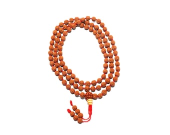 Handknuten Rudraksha-frömala, hinduisk och buddhistisk mala, nepalesisk Rudraksha-frömala, Rudraksha-mala med fem ansikten, 7 mm 108 pärlor, justerbar knut