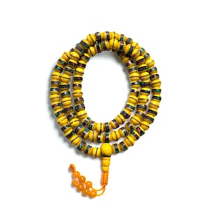 Inlaid Coral & Turquoise, Light Yellow Yak Bone Mala, Buddhist Prayer Mala, Tibetan Yak Bone beads, 8MM 108 Beads Mala, Hand Made In Nepal