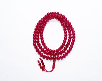 High Quality Ruby Stone Mala, Tibetan Mala, Buddhist Mala, Natural Ruby Stone, 8MM 108 Beads, Healing And Meditation Mala, Adjustable Knot