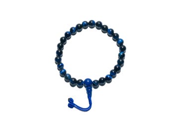 Stretchable Blue Tiger-Eye Wrist Mala, Buddhist Wrist Mala,Prostration Mala,Blue Tiger Eye Stone,8MM 21 & 27 Beads Wrist Mala, Made In Nepal