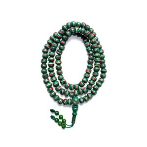 Inlaid Coral & Turquoise, Green Yak Bone Mala, Buddhist Prayer Mala,Tibetan Yak Bone beads, 8MM 108 Beads Mala,Adjustable,Hand Made In Nepal