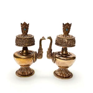 Copper Bhumpa Set, Buddhist Bhumpa Set, Sacred Vessel of blessings, Tibetan Ritual Vase, 8 Auspicious Symbols Carved, 8 Inches,Made in Nepal