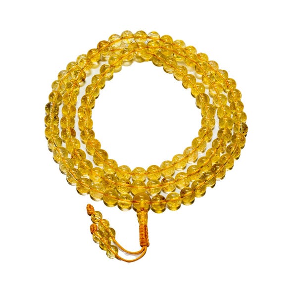 High Quality Citrine Mala, Tibetan Buddhist Mala, Yellow Crystal Mala, Golden Quartz Mala, Natural Quartz Mala, 8MM108 Beads,Adjustable Knot