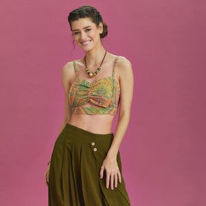 Print Cut Out Front Detail Bralette Top | Boho Style | Women Tops |
