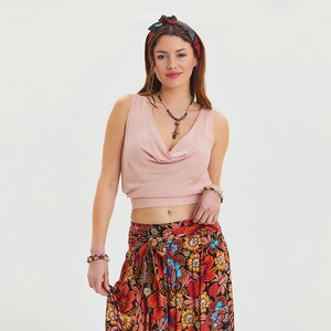 Elastic Hem Sleeveless Cowl Neck Crop Top | Boho Style | Women Tops |