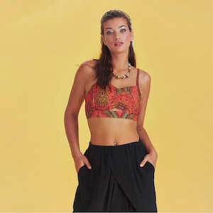 Print Cut Out Front Detail Bralette Top | Boho Style | Women Tops |