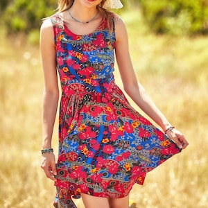 Boho Style Asymmetrical Boat Neck Dress