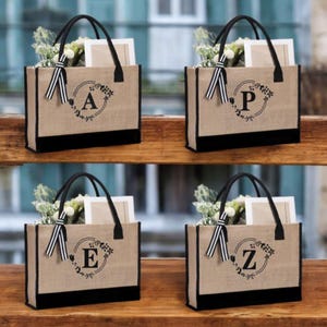 Bolsa tote com monograma personalizada, bolsa personalizada com letras de juta, presente para madrinha de casamento, sacola grande de lona, lembrancinha de festa de casamento, bolsa tote de viagem