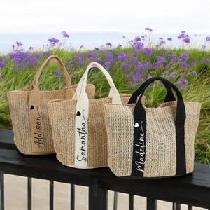 Personalized Straw Beach Bag with Name, Custom Burlap Tote Bag, Bridesmaid Proposal Gift, Bridal Shower Gifts, Summer Bag Gift for Her