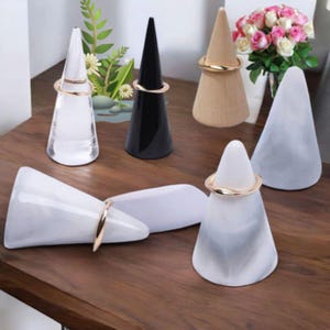 Solid Finger Ring Display Stand, Jewelry Holder, Ceramic & Wood Ring Organizer, Cone-Shaped Ring Storage Rack for Display and Photography